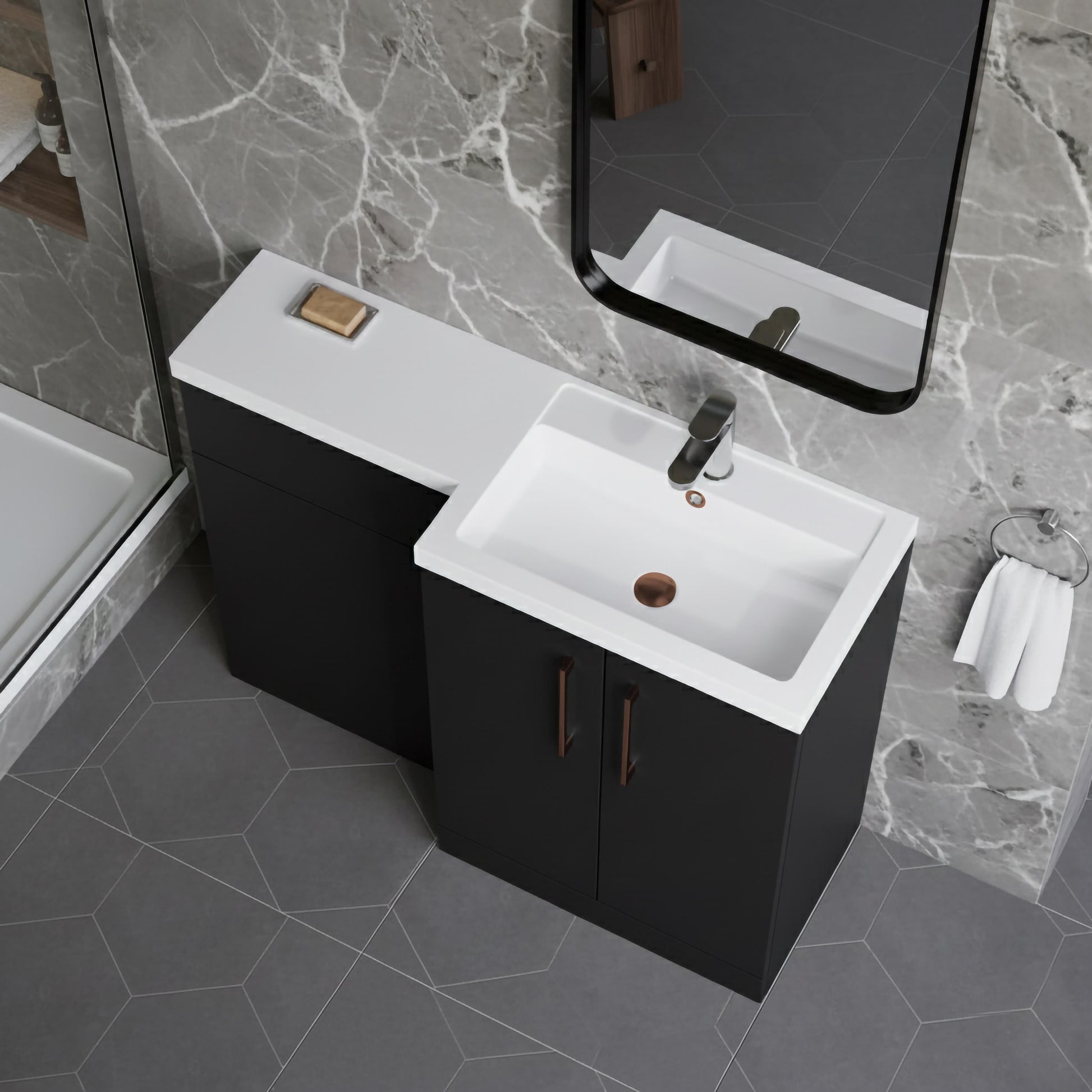 [BFLE1411RH019] Bramshall Combination Vanity Unit with Basin & WC, Right Hand, 1100mm x 390mm - Choice of Colour and Handle Finish - Lifestyle 2