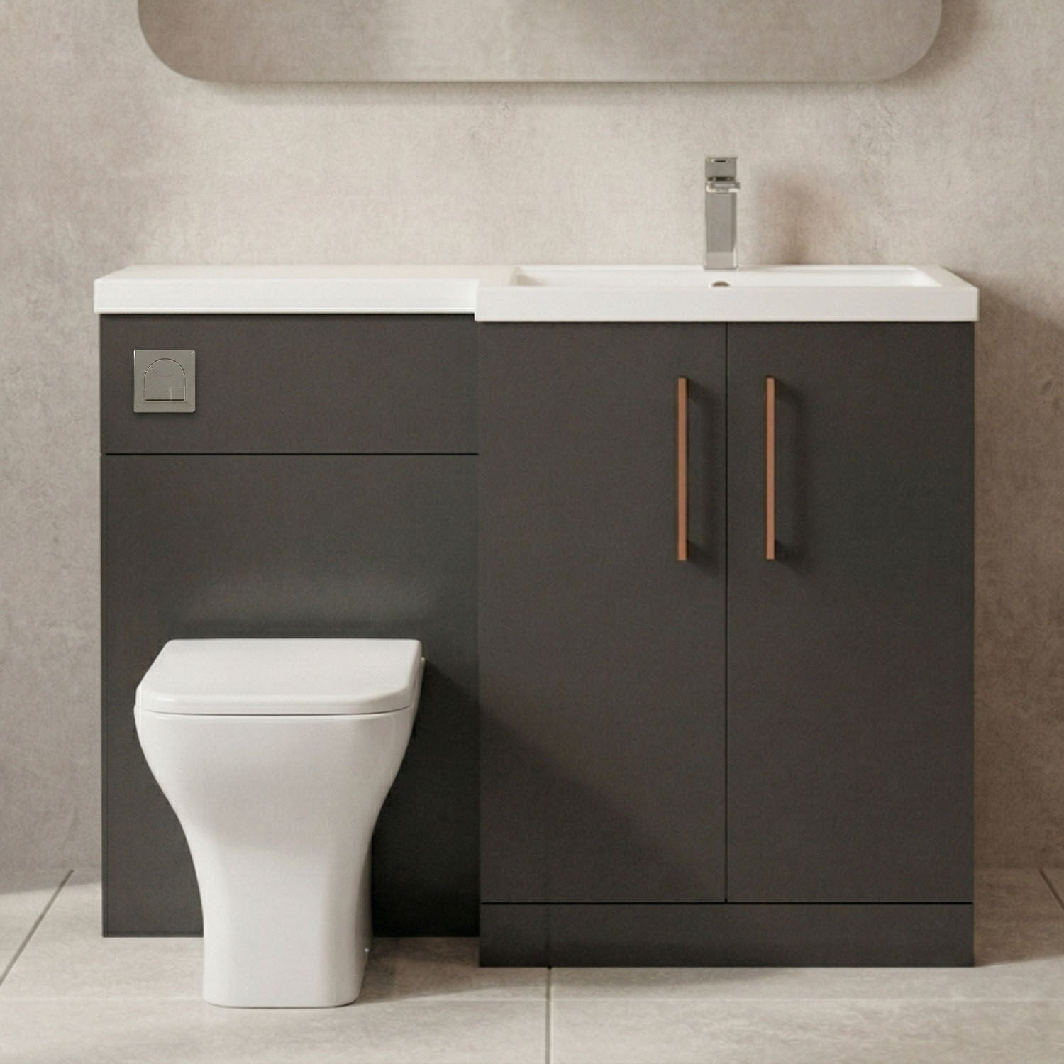 [BFLE1411RH019] Bramshall Combination Vanity Unit with Basin & WC, Right Hand, 1100mm x 390mm - Choice of Colour and Handle Finish - Silo