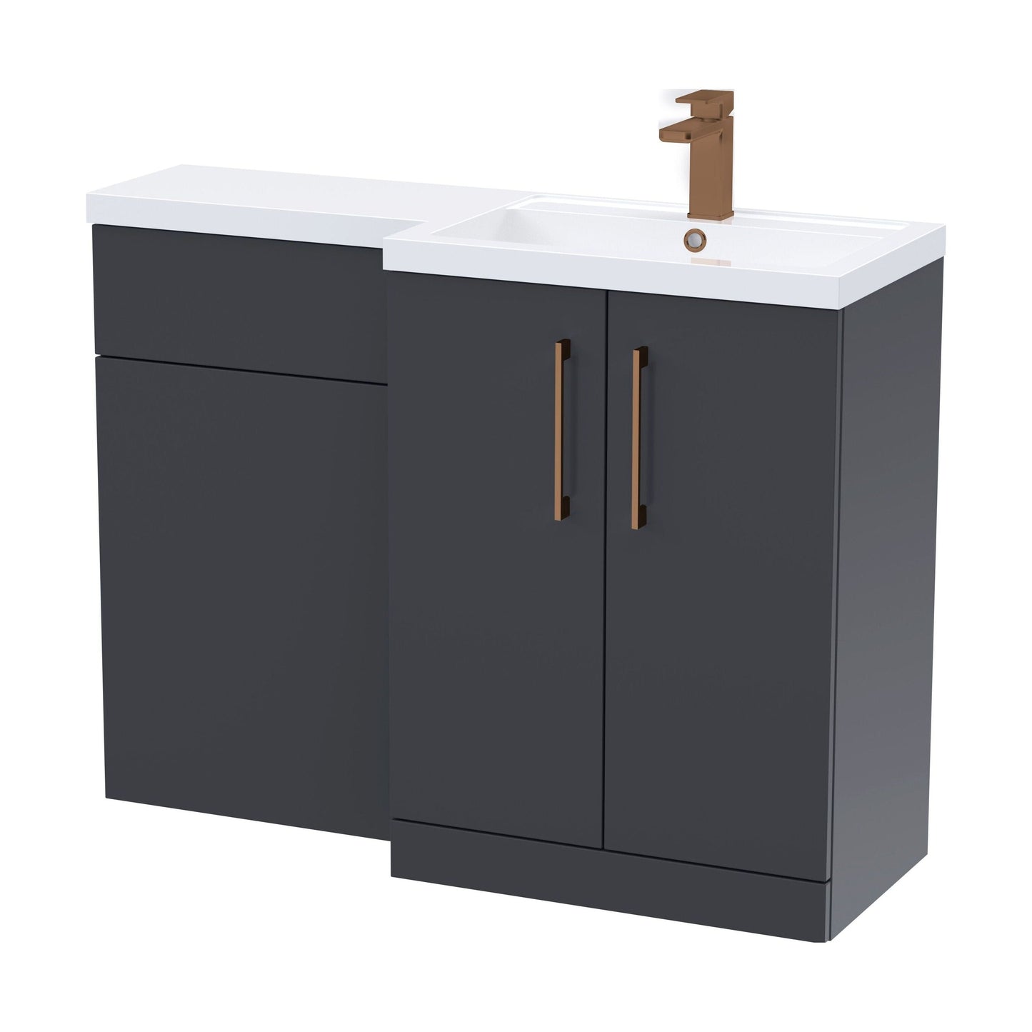 [BFLE1411RH1516] Bramshall Combination Vanity Unit with Basin & WC, Right Hand, 1100mm x 390mm - Choice of Colour and Handle Finish - Cutout