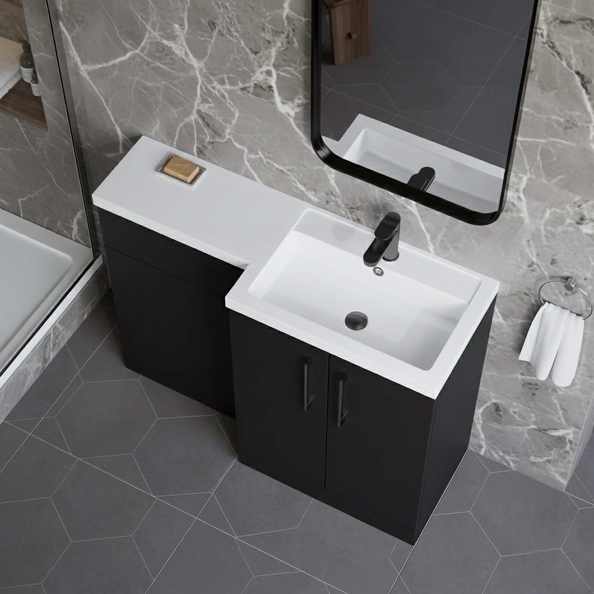 [BFLE1411RH716] Bramshall Combination Vanity Unit with Basin & WC, Right Hand, 1100mm x 390mm - Choice of Colour and Handle Finish - Lifestyle 2
