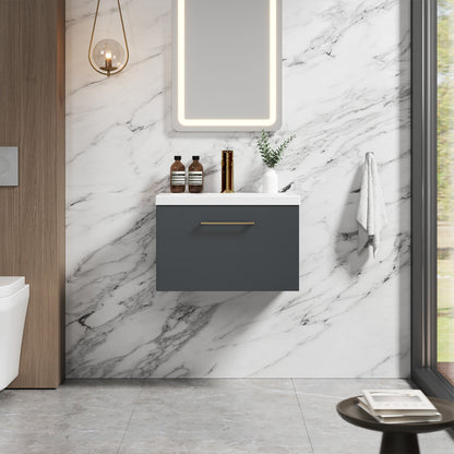 [BFLE1422AH017] Bramshall Wall Hung 1 Drawer Vanity Unit with Mid-Edge Ceramic Basin - Choice of Colour, Handle Finish and Size - Lifestyle 1