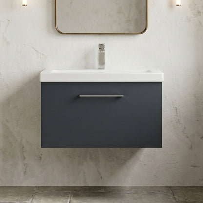 [BFLE1422A] Bramshall Wall Hung 1 Drawer Vanity Unit with Mid-Edge Ceramic Basin - Choice of Colour, Handle Finish and Size - Silo