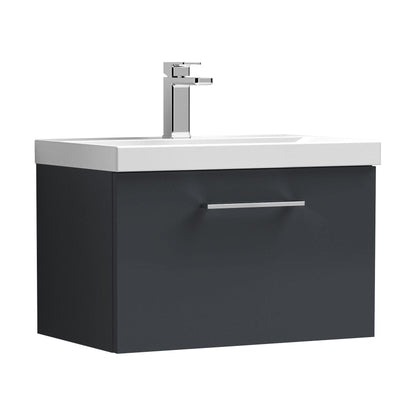 [BFLE1422D] Balterley  Contemporary Bathroom 1 Soft Close Drawer & Thin-Edge Wall Hung Vanity Unit Basin, Dark Grey, 600mm - Cutout