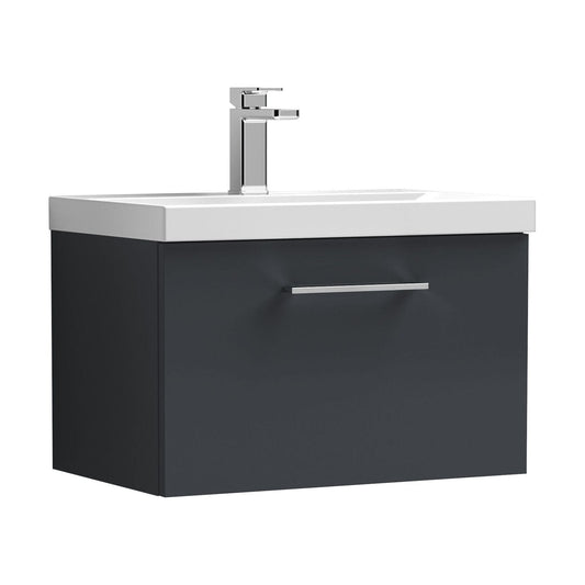 [BFLE1422D] Balterley  Contemporary Bathroom 1 Soft Close Drawer & Thin-Edge Wall Hung Vanity Unit Basin, Dark Grey, 600mm - Cutout