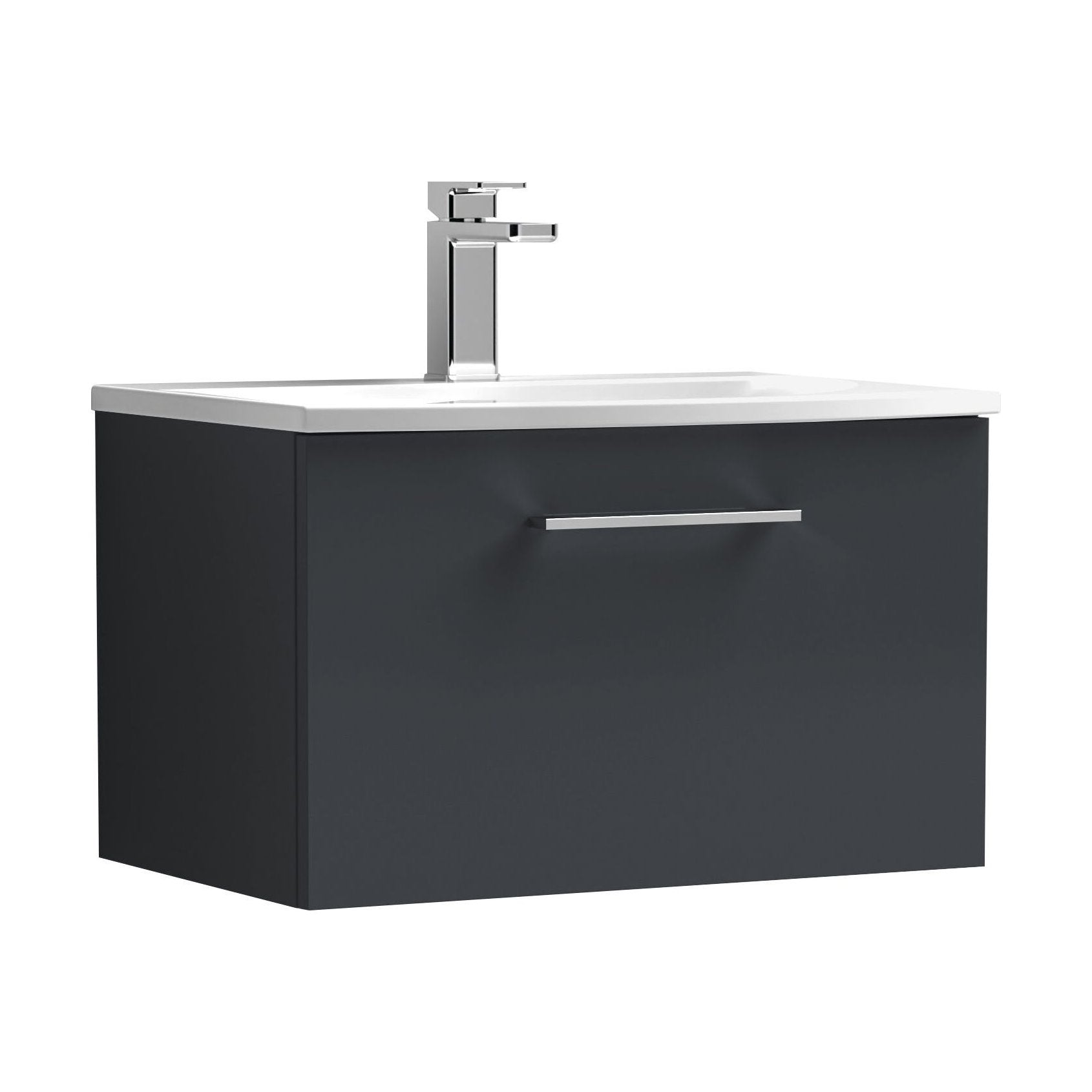 [BFLE1422G] Balterley  Contemporary Bathroom 1-Drawer Wall-Hung Curved Basin Vanity Unit, Dark Grey, 600mm - Cutout