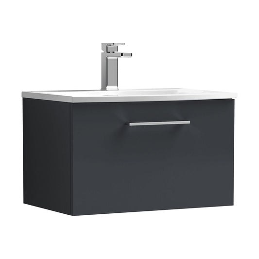 [BFLE1422G] Balterley  Contemporary Bathroom 1-Drawer Wall-Hung Curved Basin Vanity Unit, Dark Grey, 600mm - Cutout