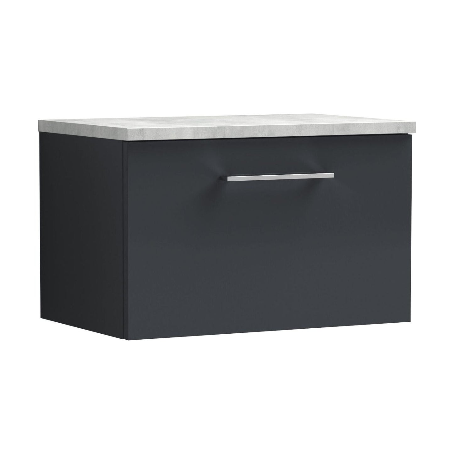 [BFLE1422LBG] Balterley Level 600mm Wall Hung 1 Drawer Vanity Unit with Laminate Worktop for Compact Modern Bathroom Storage - Dark Grey - Cutout