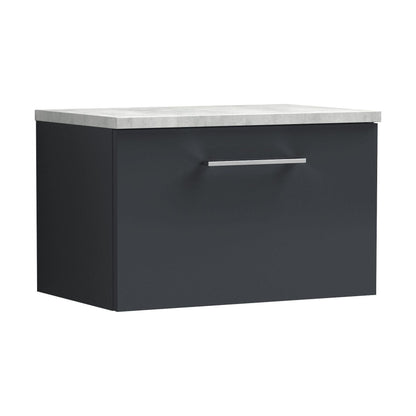 [BFLE1422LBG] Balterley Level 600mm Wall Hung 1 Drawer Vanity Unit with Laminate Worktop for Compact Modern Bathroom Storage - Dark Grey - Cutout