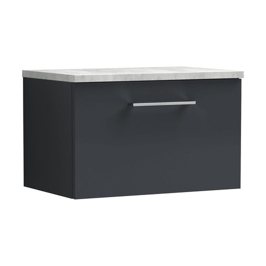 [BFLE1422LBG] Balterley Level 600mm Wall Hung 1 Drawer Vanity Unit with Laminate Worktop for Compact Modern Bathroom Storage - Dark Grey - Cutout