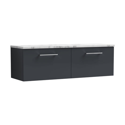 [BFLE1422LCM2] Balterley Level 1200mm Wall Hung 2 Drawer Vanity Unit with Laminate Worktop for Spacious Contemporary Bathroom Storage Dark Grey - Cutout