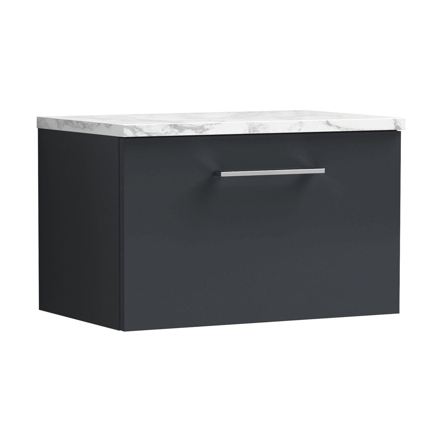 [BFLE1422LCM] Balterley Level 600mm Wall Hung 1 Drawer Vanity Unit with Laminate Worktop for Compact Contemporary Bathroom Storage - Dark Grey - Cutout