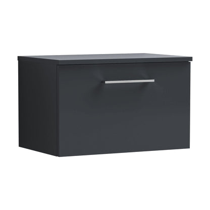 [BFLE1422W] Balterley Level 600mm Wall Hung 1 Drawer Vanity Unit with Worktop Modern Compact Bathroom Storage - Dark Grey - Cutout