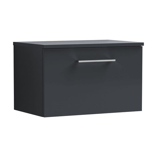 [BFLE1422W] Balterley Level 600mm Wall Hung 1 Drawer Vanity Unit with Worktop Modern Compact Bathroom Storage - Dark Grey - Cutout