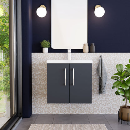 [BFLE1423A] Bramshall Contemporary 2 Door Wall Hung Vanity Basin Unit with Mid-Edge Basin, Choice of Size and Colour - Lifestyle 1