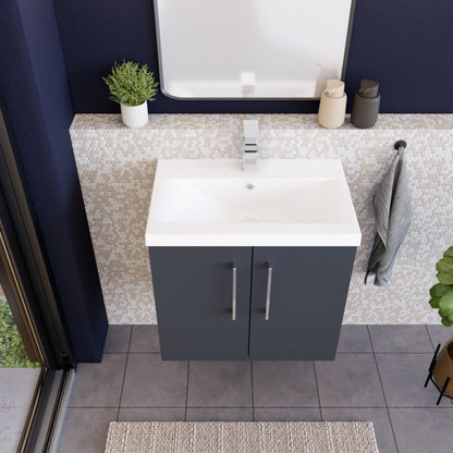 [BFLE1423A] Bramshall Contemporary 2 Door Wall Hung Vanity Basin Unit with Mid-Edge Basin, Choice of Size and Colour - Lifestyle 2