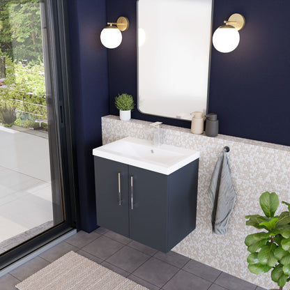 [BFLE1423A] Bramshall Contemporary 2 Door Wall Hung Vanity Basin Unit with Mid-Edge Basin, Choice of Size and Colour - Lifestyle 3
