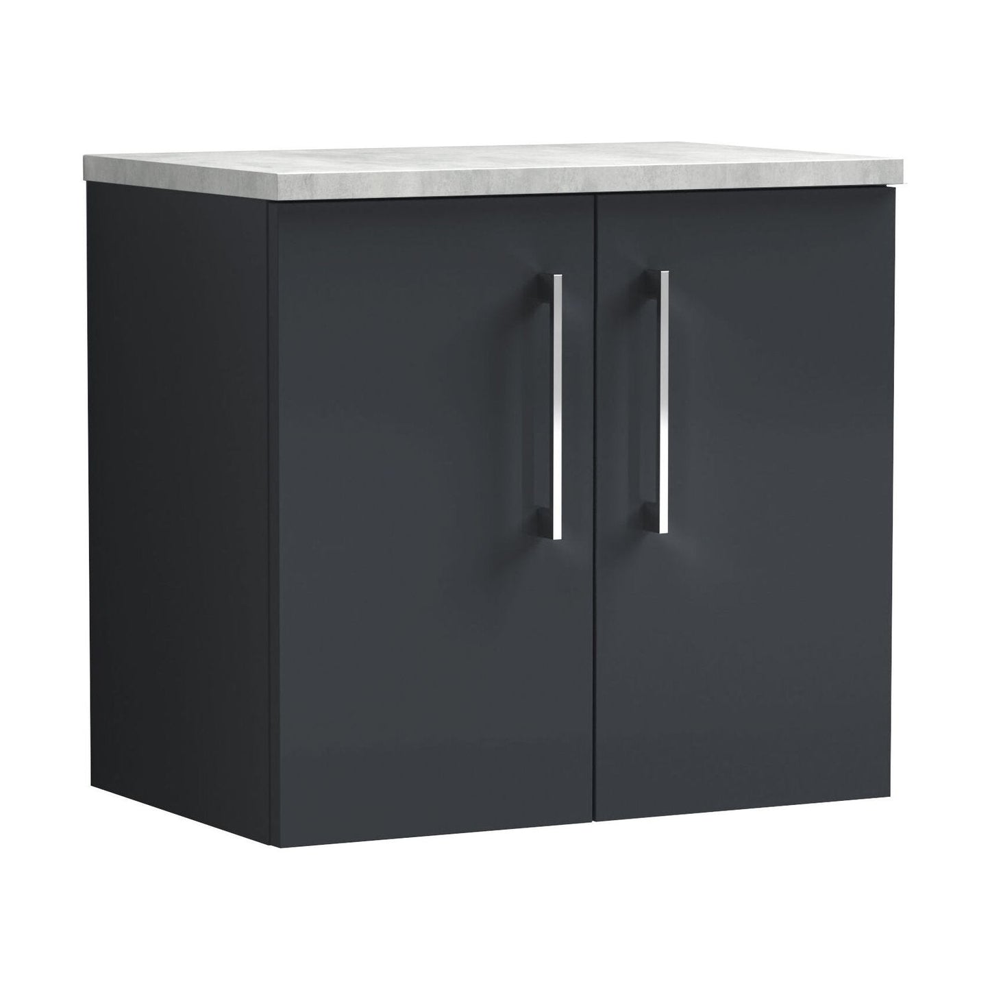 [BFLE1423LBG] Balterley Level 600mm Wall Hung 2 Door Vanity Unit with Laminate Worktop for Compact Modern Bathroom Storage - Dark Grey - Cutout