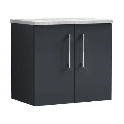 [BFLE1423LBG] Balterley Level 600mm Wall Hung 2 Door Vanity Unit with Laminate Worktop for Compact Modern Bathroom Storage - Dark Grey - Cutout