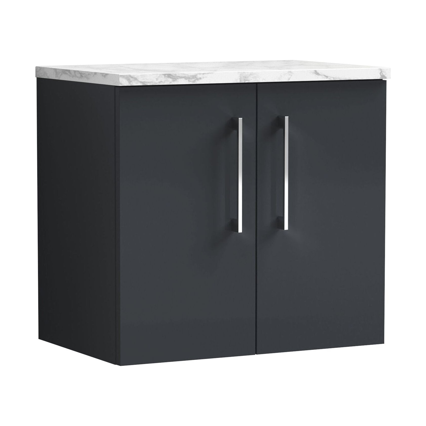 [BFLE1423LCM] Balterley Level 600mm Wall Hung 2 Door Vanity Unit with Laminate Worktop for Compact Modern Bathroom Storage Dark Grey - Cutout