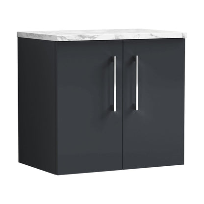 [BFLE1423LCM] Balterley Level 600mm Wall Hung 2 Door Vanity Unit with Laminate Worktop for Compact Modern Bathroom Storage Dark Grey - Cutout