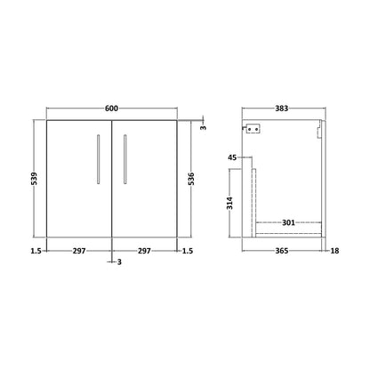 [BFLE1423] 600 WH 2-DOOR UNIT (365 DEEP) - Technical Drawing