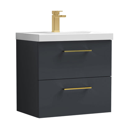 [BFLE1424AH017] Bramshall Wall Hung 2 Drawer Vanity Unit with Mid-Edge Ceramic Basin - Choice of Colour, Handle Finish and Size - Cutout