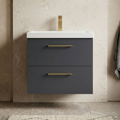 [BFLE1424AH017] Bramshall Wall Hung 2 Drawer Vanity Unit with Mid-Edge Ceramic Basin - Choice of Colour, Handle Finish and Size - Silo