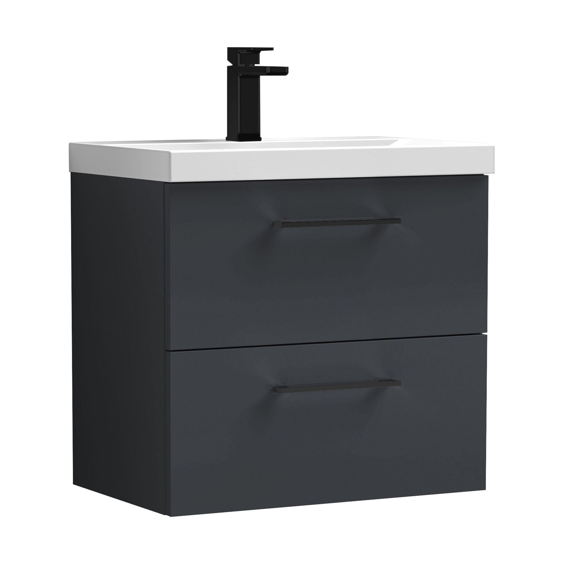 [BFLE1424AH018] Bramshall Wall Hung 2 Drawer Vanity Unit with Mid-Edge Ceramic Basin - Choice of Colour, Handle Finish and Size - Cutout