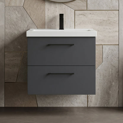 [BFLE1424AH018] Bramshall Wall Hung 2 Drawer Vanity Unit with Mid-Edge Ceramic Basin - Choice of Colour, Handle Finish and Size - Silo