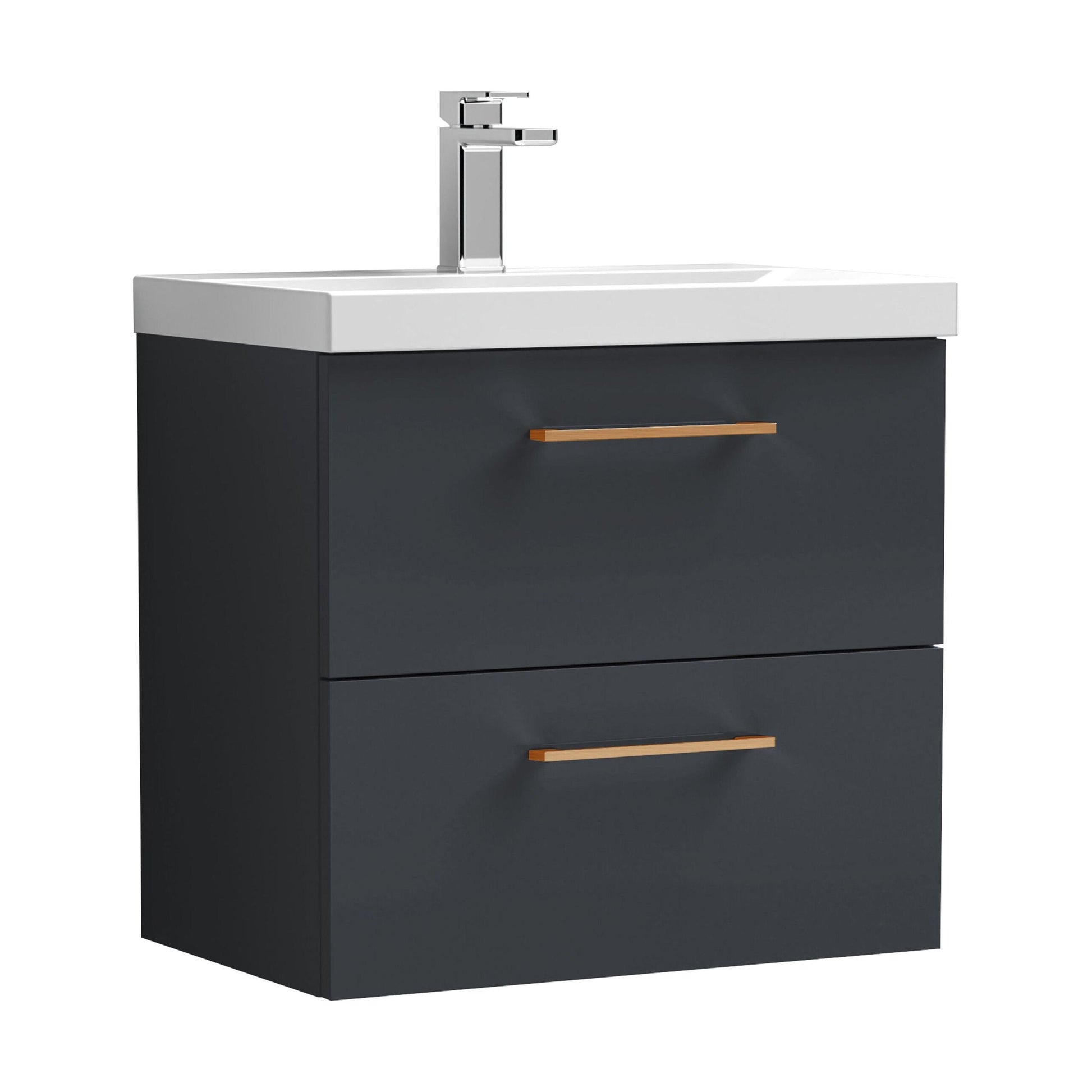[BFLE1424AH019] Bramshall Wall Hung 2 Drawer Vanity Unit with Mid-Edge Ceramic Basin - Choice of Colour, Handle Finish and Size - Cutout