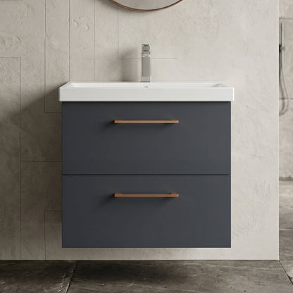 [BFLE1424AH019] Bramshall Wall Hung 2 Drawer Vanity Unit with Mid-Edge Ceramic Basin - Choice of Colour, Handle Finish and Size - Silo