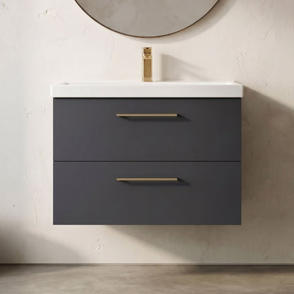 [BFLE1424AH1516] Bramshall Wall Hung 2 Drawer Vanity Unit with Mid-Edge Ceramic Basin - Choice of Colour, Handle Finish and Size - Silo