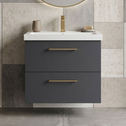 [BFLE1424AH716] Bramshall Wall Hung 2 Drawer Vanity Unit with Mid-Edge Ceramic Basin - Choice of Colour, Handle Finish and Size - Silo