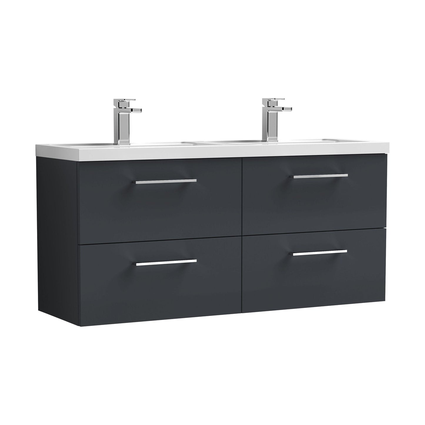 [BFLE1424C2] Balterley Level 1200mm Wall Hung 4-Drawer Vanity Unit with Double Basin for Modern Bathroom Storage - Gloss White - Cutout