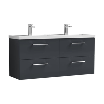 [BFLE1424C2] Balterley Level 1200mm Wall Hung 4-Drawer Vanity Unit with Double Basin for Modern Bathroom Storage - Gloss White - Cutout