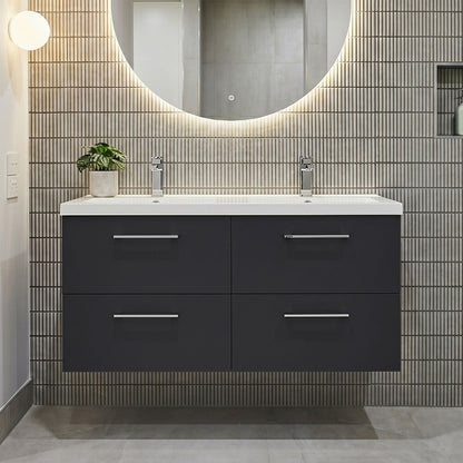 [BFLE1424C2] Balterley Level 1200mm Wall Hung 4-Drawer Vanity Unit with Double Basin for Modern Bathroom Storage - Gloss White - Silo