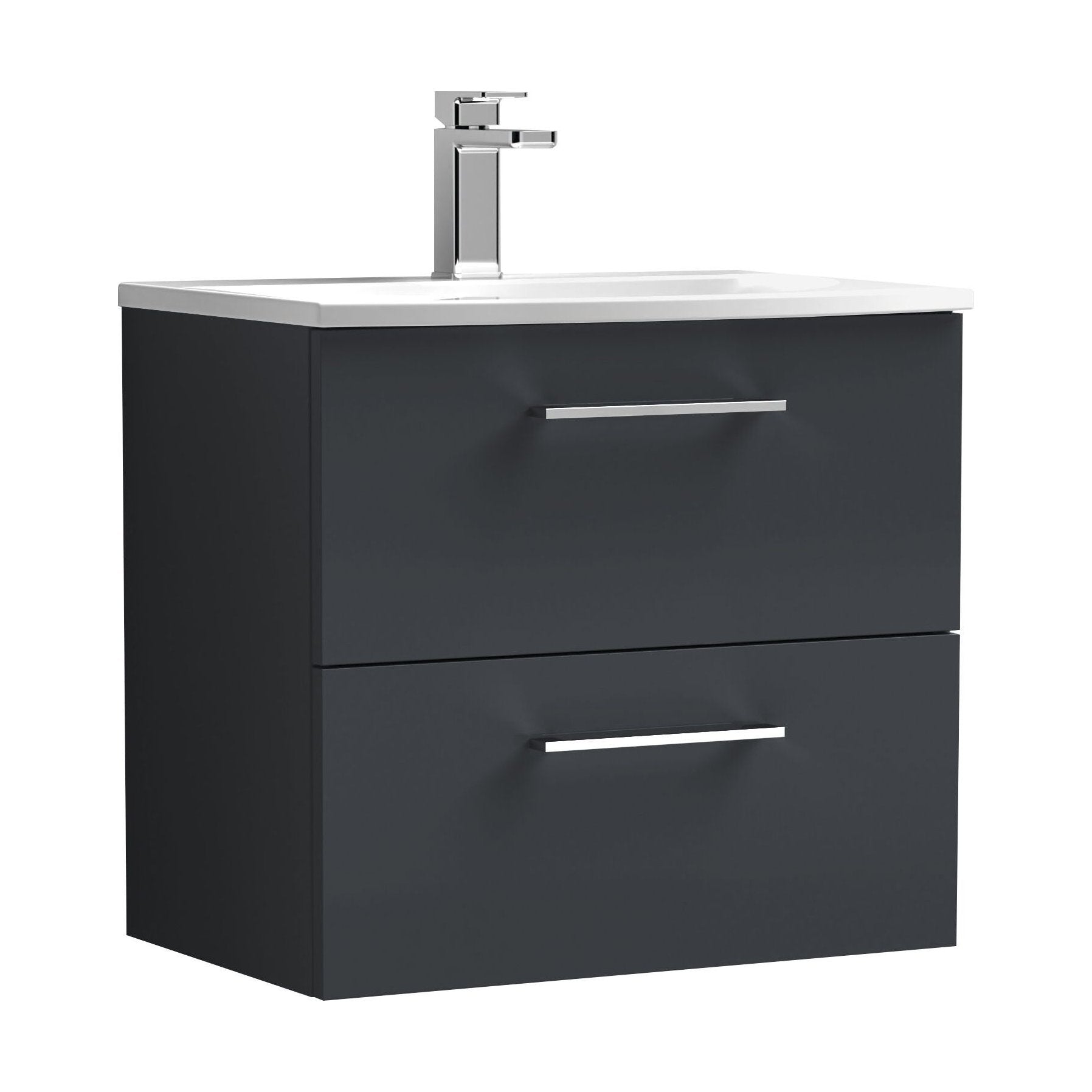 [BFLE1424G] Balterley  Contemporary Bathroom 2-Drawer Wall-Hung Curved Basin Vanity Unit, Dark Grey, 600mm - Cutout