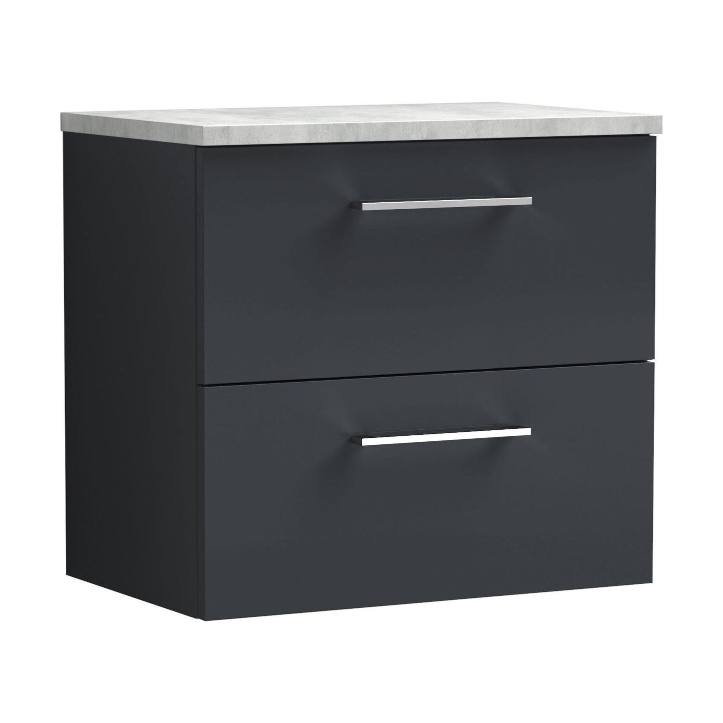 [BFLE1424LBG] Balterley Level 600mm Wall Hung 2 Drawer Vanity Unit with Laminate Worktop for Stylish Compact Bathroom Storage - Dark Grey - Cutout