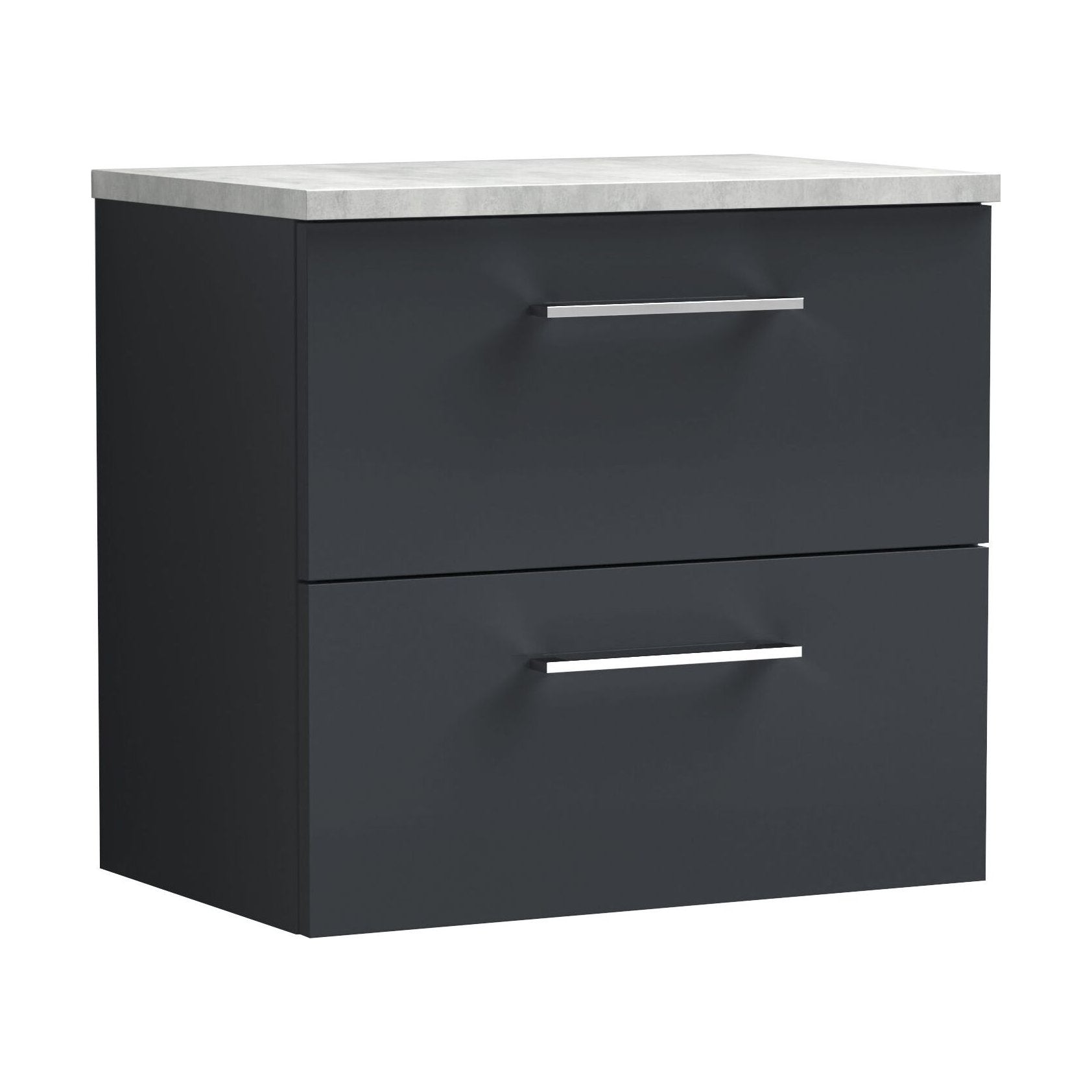 [BFLE1424LBG] Balterley Level 600mm Wall Hung 2 Drawer Vanity Unit with Laminate Worktop for Stylish Compact Bathroom Storage - Dark Grey - Cutout