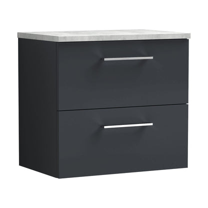 [BFLE1424LBG] Balterley Level 600mm Wall Hung 2 Drawer Vanity Unit with Laminate Worktop for Stylish Compact Bathroom Storage - Dark Grey - Cutout