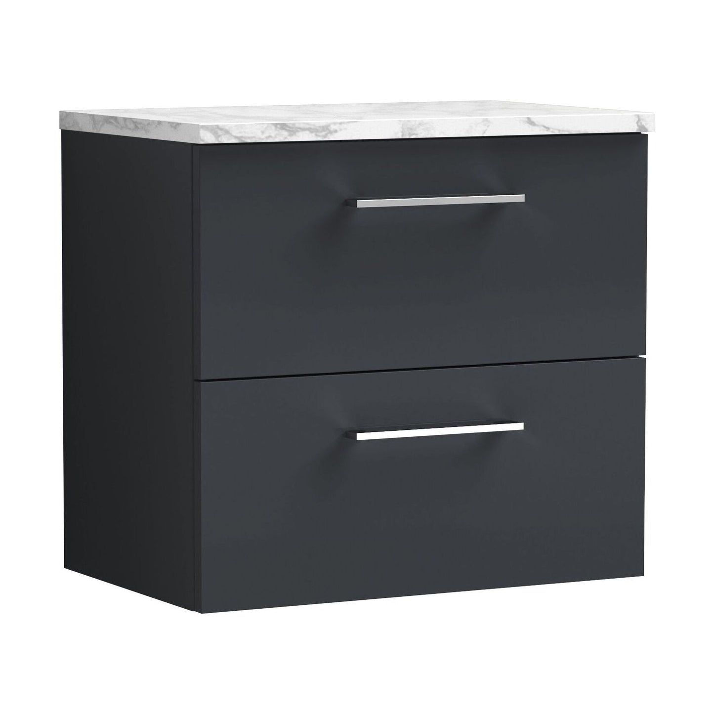 [BFLE1424LCM] Balterley Level 600mm Wall Hung 2 Drawer Vanity Unit with Laminate Worktop for Stylish Compact Bathroom Storage Dark Grey - Cutout