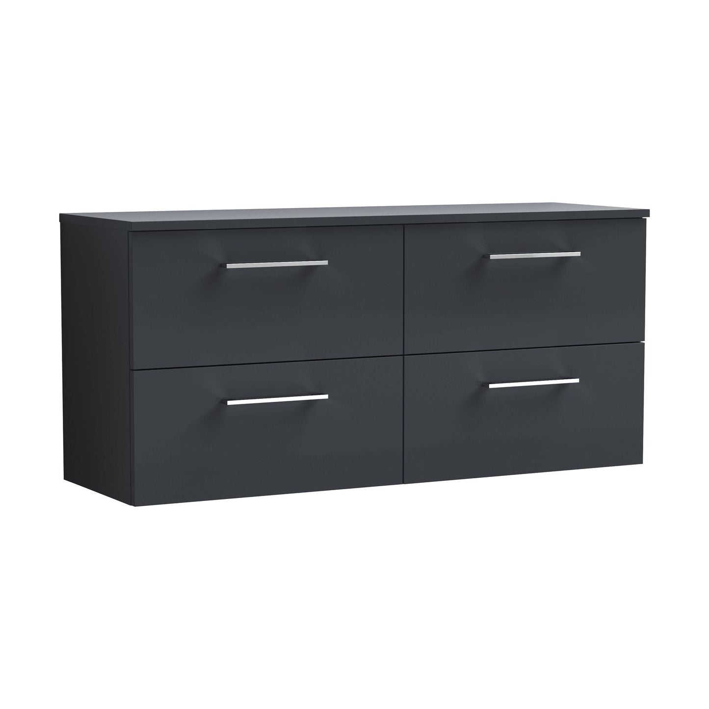 [BFLE1424W2] Balterley Level Modern Bathroom 1200mm Wall Hung 4 Soft Close Drawer Vanity Unit with Worktop, 557 x 1205 x 390mm, Dark Grey - Cutout