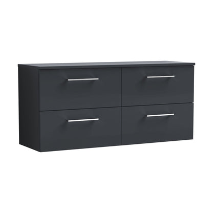 [BFLE1424W2] Balterley Level Modern Bathroom 1200mm Wall Hung 4 Soft Close Drawer Vanity Unit with Worktop, 557 x 1205 x 390mm, Dark Grey - Cutout