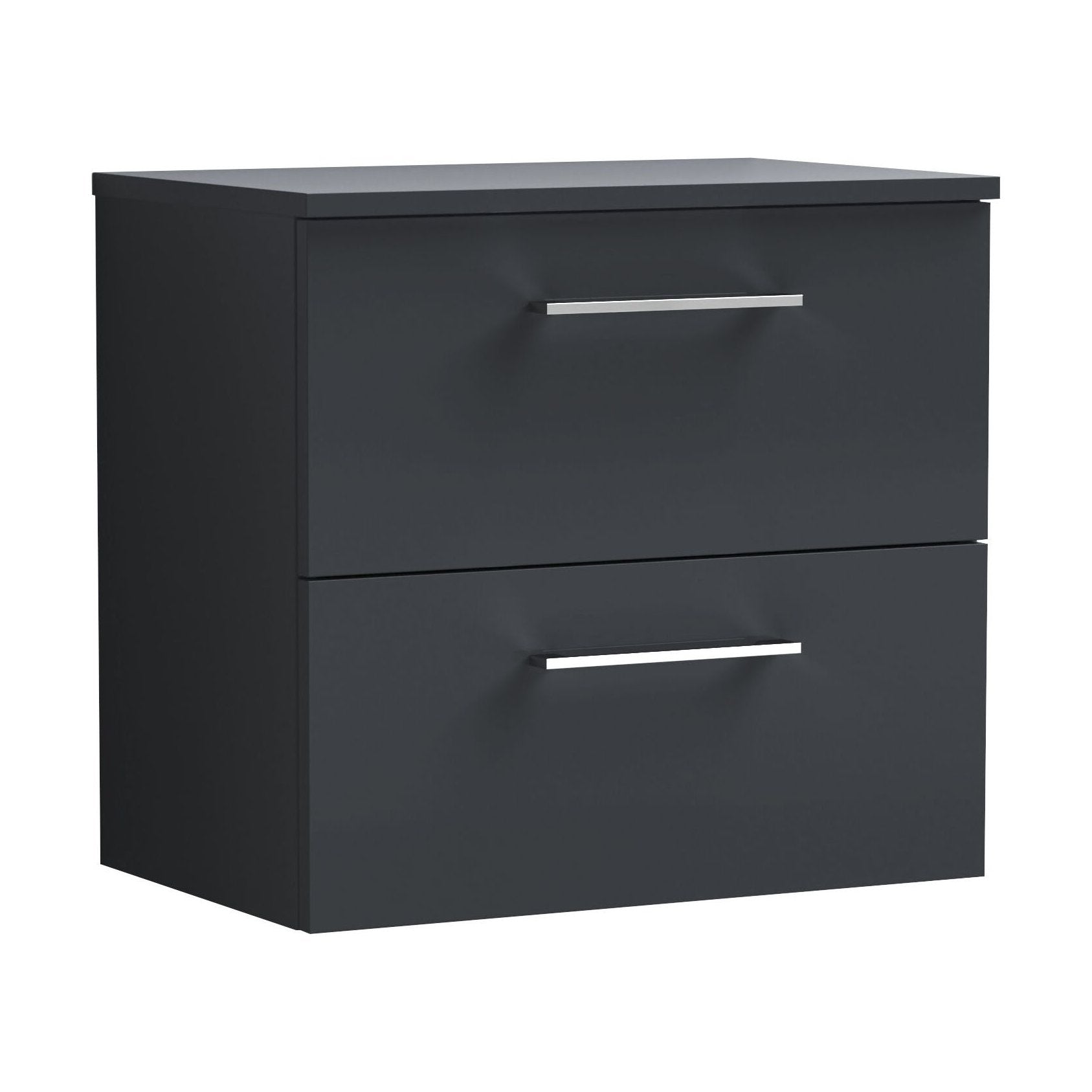 [BFLE1424W] Balterley Level Modern Bathroom 600mm Wall Hung 2 Soft Close Drawer Vanity Unit, Laminate Worktop, 557 x 605 x 383mm, Dark Grey - Cutout