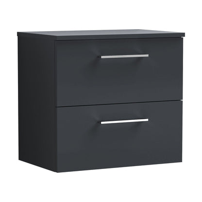 [BFLE1424W] Balterley Level Modern Bathroom 600mm Wall Hung 2 Soft Close Drawer Vanity Unit, Laminate Worktop, 557 x 605 x 383mm, Dark Grey - Cutout