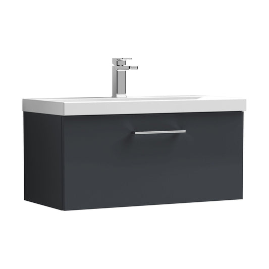 [BFLE1425D] Balterley  Contemporary Bathroom 1 Soft Close Drawer & Thin-Edge Wall Hung Vanity Unit Basin, Dark Grey, 800mm - Cutout