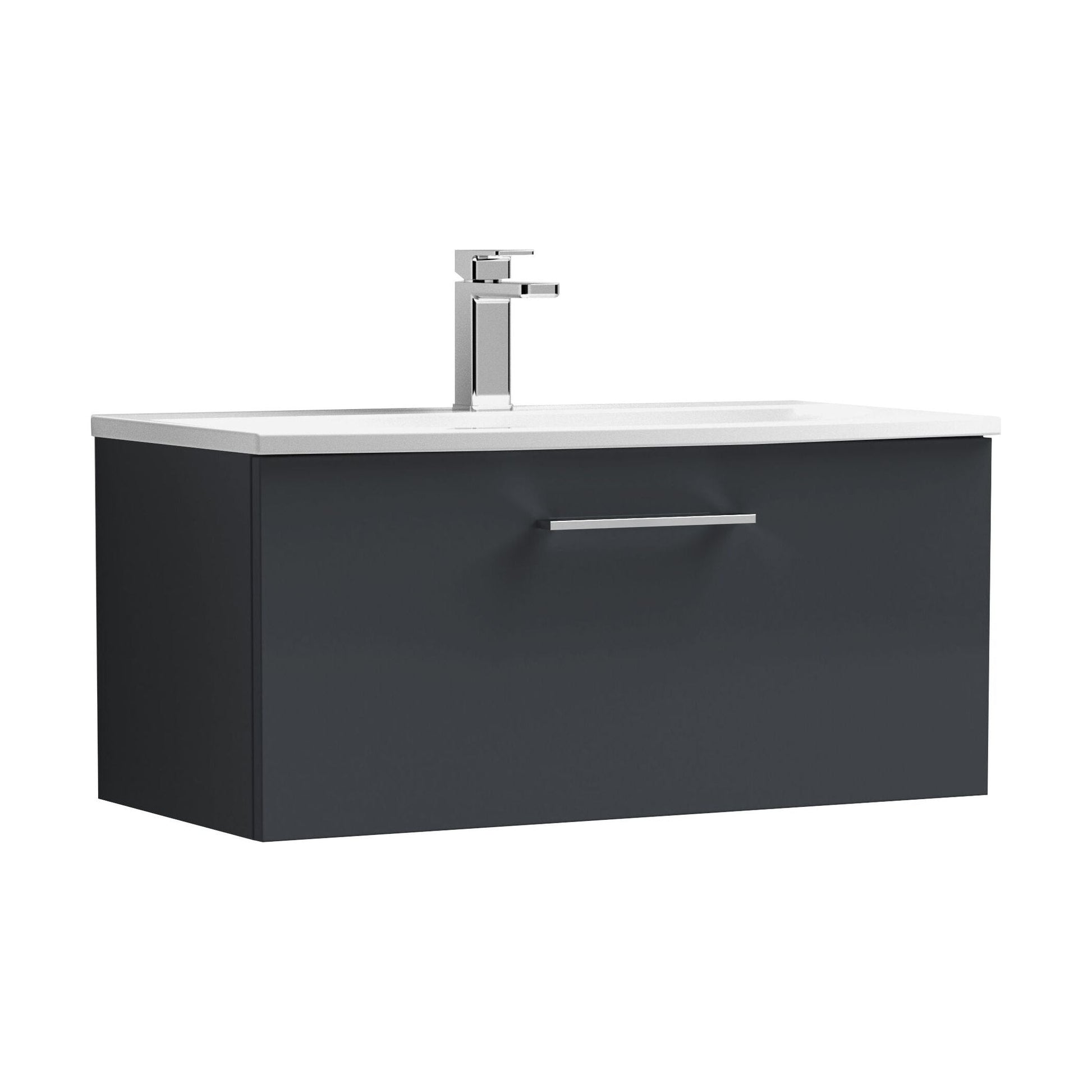 [BFLE1425G] Balterley  Contemporary Bathroom 1-Drawer Wall-Hung Curved Basin Vanity Unit, Dark Grey, 800mm - Cutout