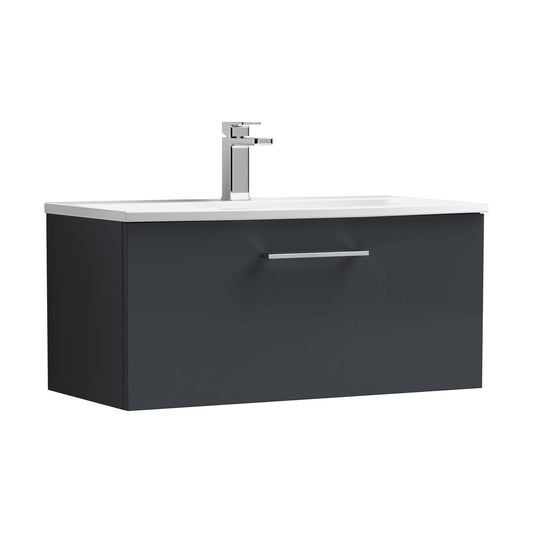 [BFLE1425G] Balterley  Contemporary Bathroom 1-Drawer Wall-Hung Curved Basin Vanity Unit, Dark Grey, 800mm - Cutout
