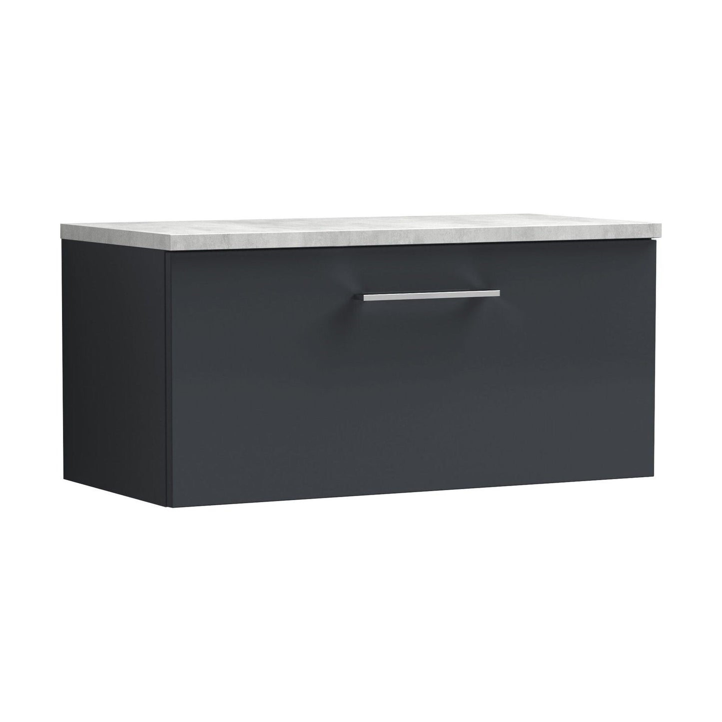[BFLE1425LBG] Balterley Level 800mm Wall Hung Single Drawer Vanity Unit with Laminate Worktop for Compact Modern Bathroom Storage - Dark Grey - Cutout