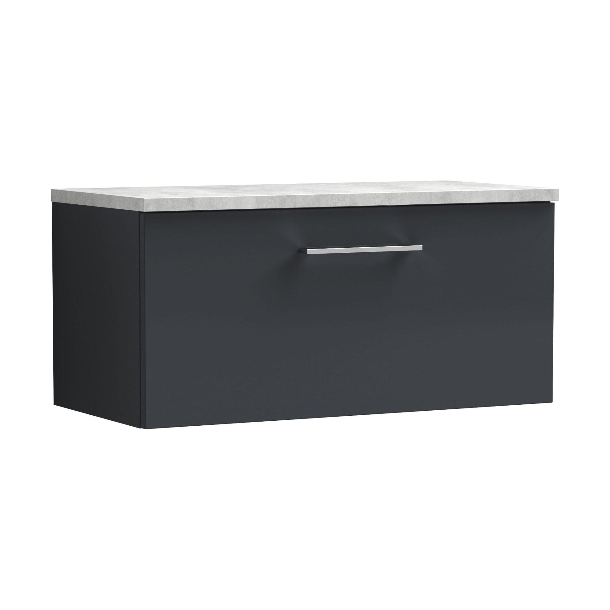 [BFLE1425LBG] Balterley Level 800mm Wall Hung Single Drawer Vanity Unit with Laminate Worktop for Compact Modern Bathroom Storage - Dark Grey - Cutout